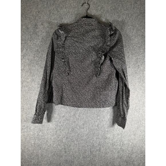 H&M Blouse Women 2 Black Long Sleeve Ruffle Micro Floral Regency Boho Coquette - Picture 6 of 7